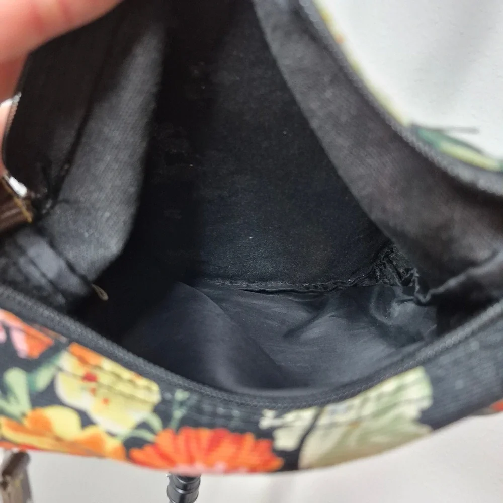 Floral Canvas Crossbody Bag Black Multi‎ Color Botanical Shoulder Purse Dopamine